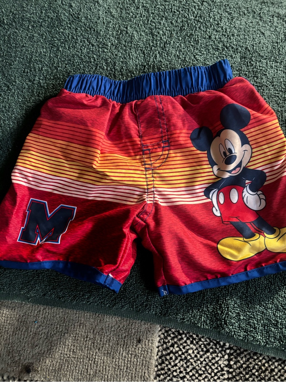 Disney Red Mickey Mouse Striped Swim Shorts with Blue Waistband
